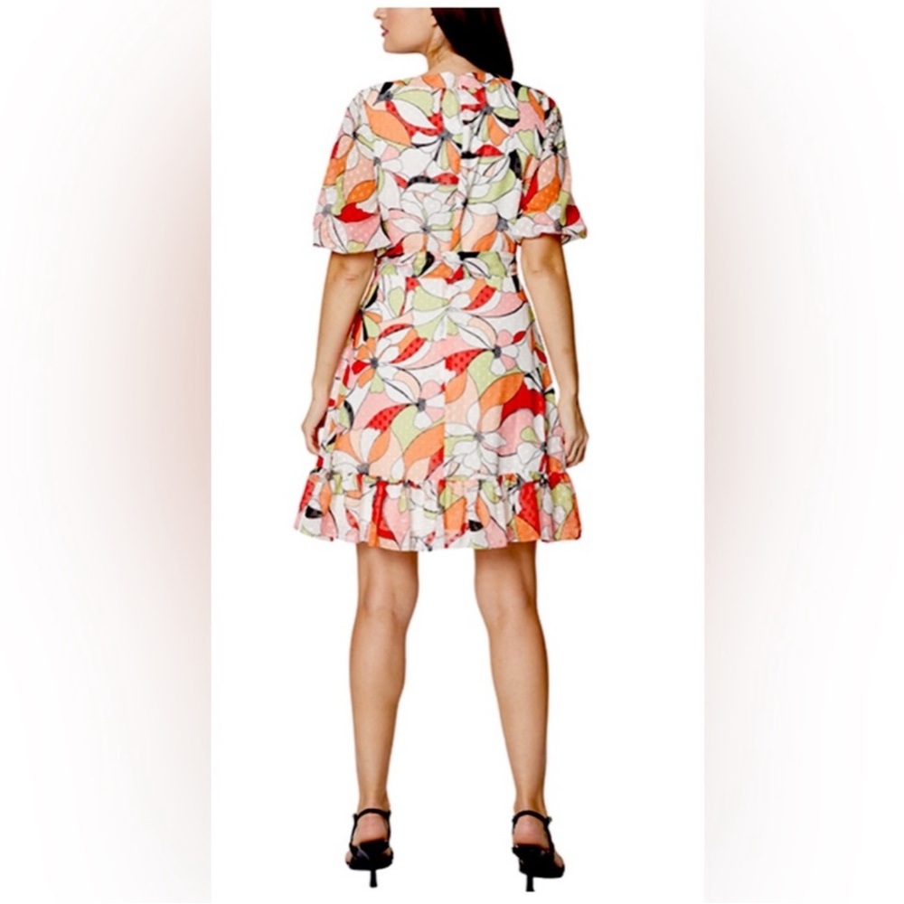 BCBGeneration Orange Peach Green Floral Dress Size 10 - Picture 3 of 8